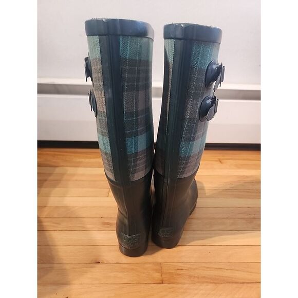 UGG Sabine Tall Women's Green Waterproof Rain Boots Plaid Shoes 6 - Picture 6 of 11